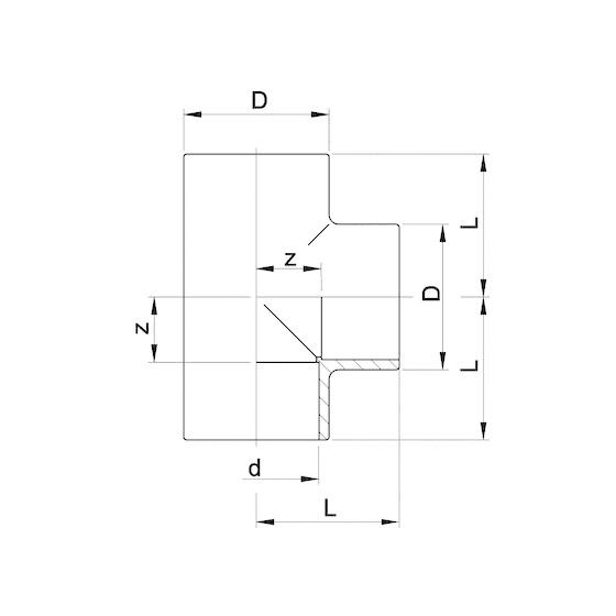 Putkenosat T-yhde 90° yhtäsuuri PVC-U 200mm