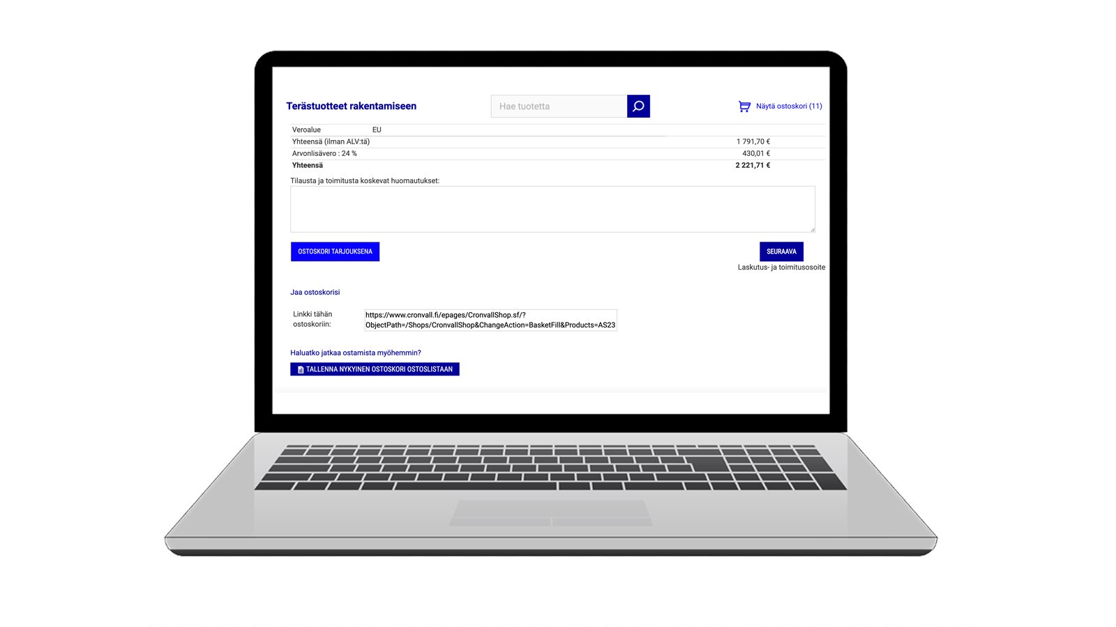 Lataa tarjous verkkokaupastamme muutamalla klikkauksella | Cronvall Oy