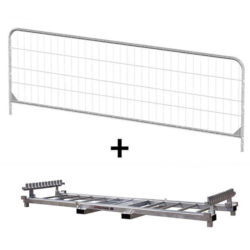 Työmaa-aidat Matala roundtop muovijaloilla + kuljetusteline 105m