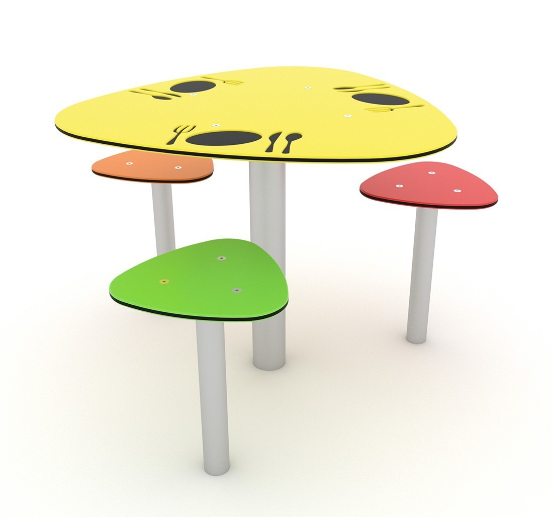 1 - Leikkivälineet Pöytä ja 3 istuinta hiekkalaatikkoon