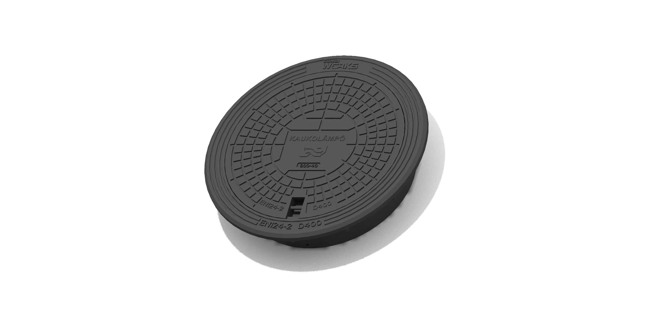 Valurauta kaivonkannet 600/40 D400 kelluva kehys ja umpikansi palopostiteksti