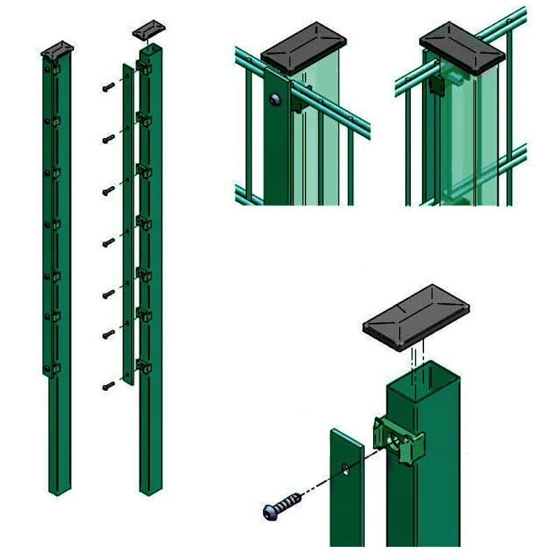 1 - Kolmilanka-aita irto-osat Kolmilankaverkko-aita Tolppa Vihreä 1800mm