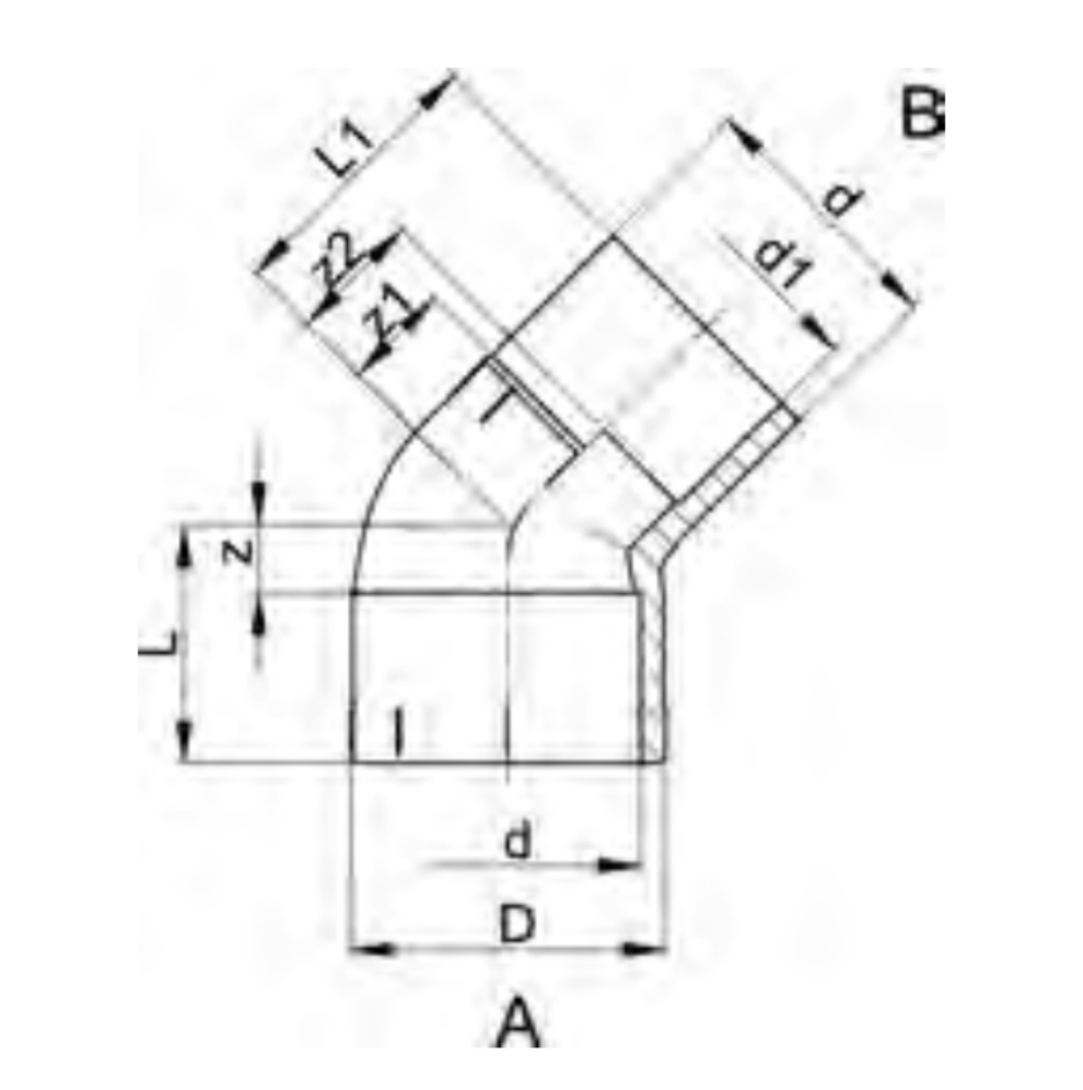 1 - Putkenosat Kulma 45° PRO-FIT PVC-U 25x20mm