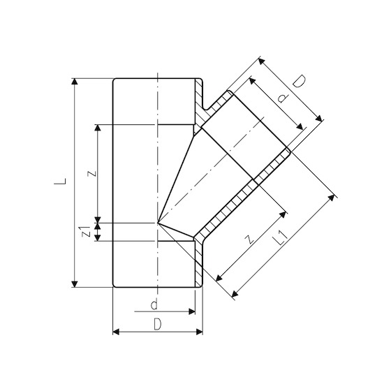 1 - Putkenosat T-yhde 45° PVC-U 90mm