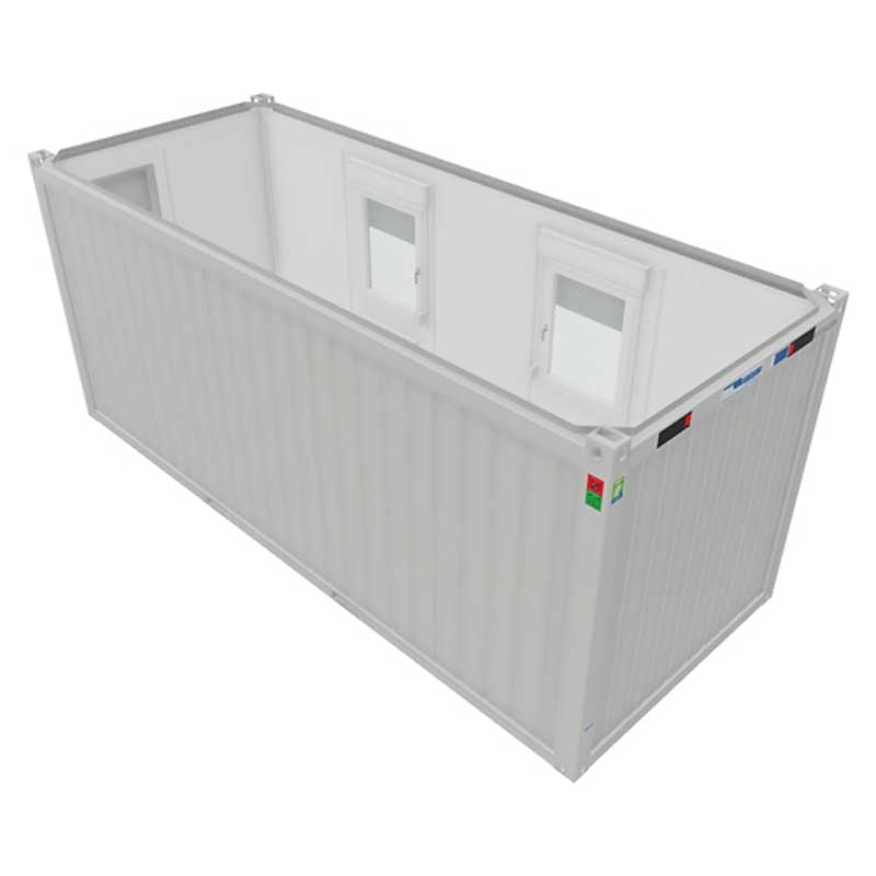 Työmaakontit 20’ toimistokontti classic line vaaleanharmaa, ikkuna-asettelu 1 – RAL 7035