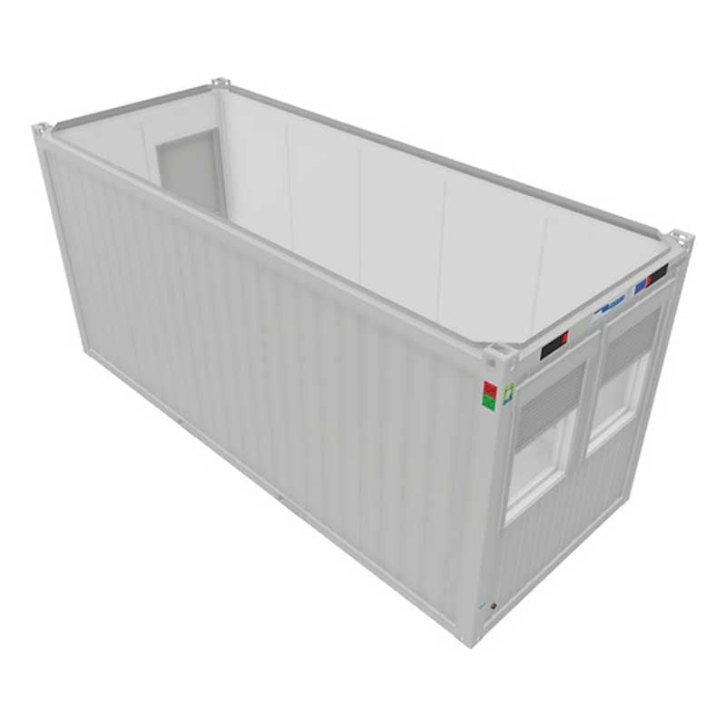 Työmaakontit 20’ toimistokontti classic line vaaleanharmaa, ikkuna-asettelu 2 – RAL 7035