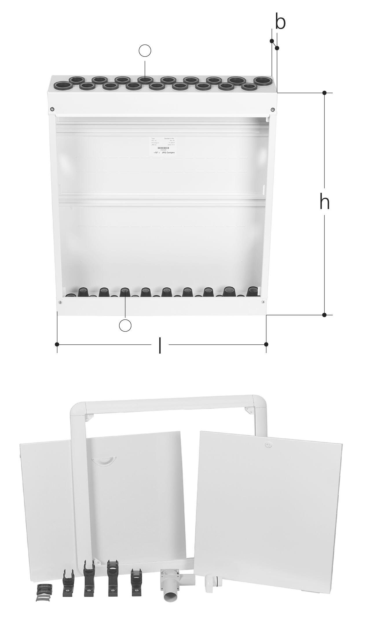 1 - Komposiittiputket ja -osat Jakotukkikaappi vesitiivis 2x5 590x445x155mm Sanipex MT