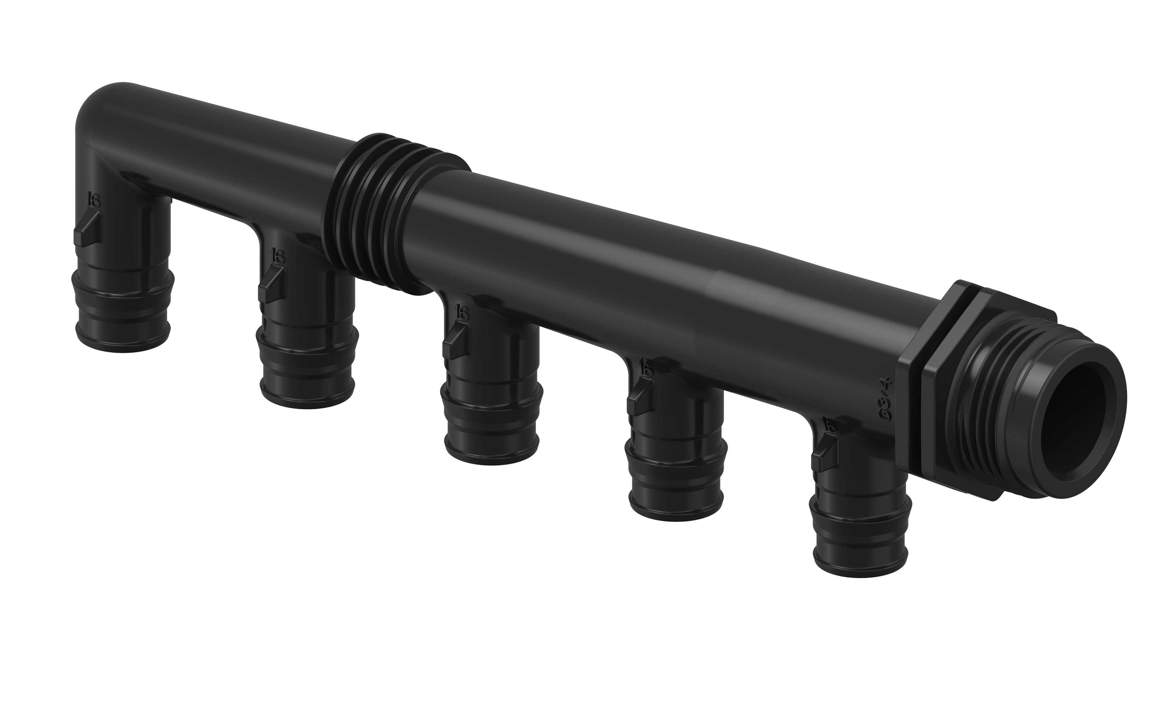 1 - Lattialämmitysputket ja -tarvikkeet Jakotukki Q&E PPSU 5x16 G3/4"UK c/c 35mm