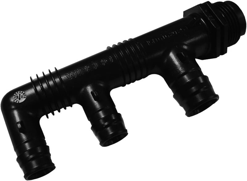 1 - Lattialämmitysputket ja -tarvikkeet Jakotukki Q&E PPSU 3-lähtöä G3/4"UK x 16mm c/c45+35