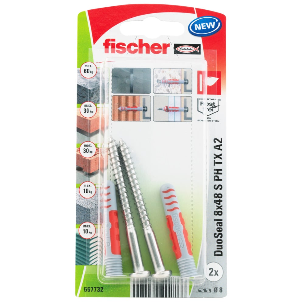 1 - Kiinnitys-, tiivistys- ja merkitsemistarvikkeet Yleistulppa fischer DuoSeal 8x48mm + ruuvi HST