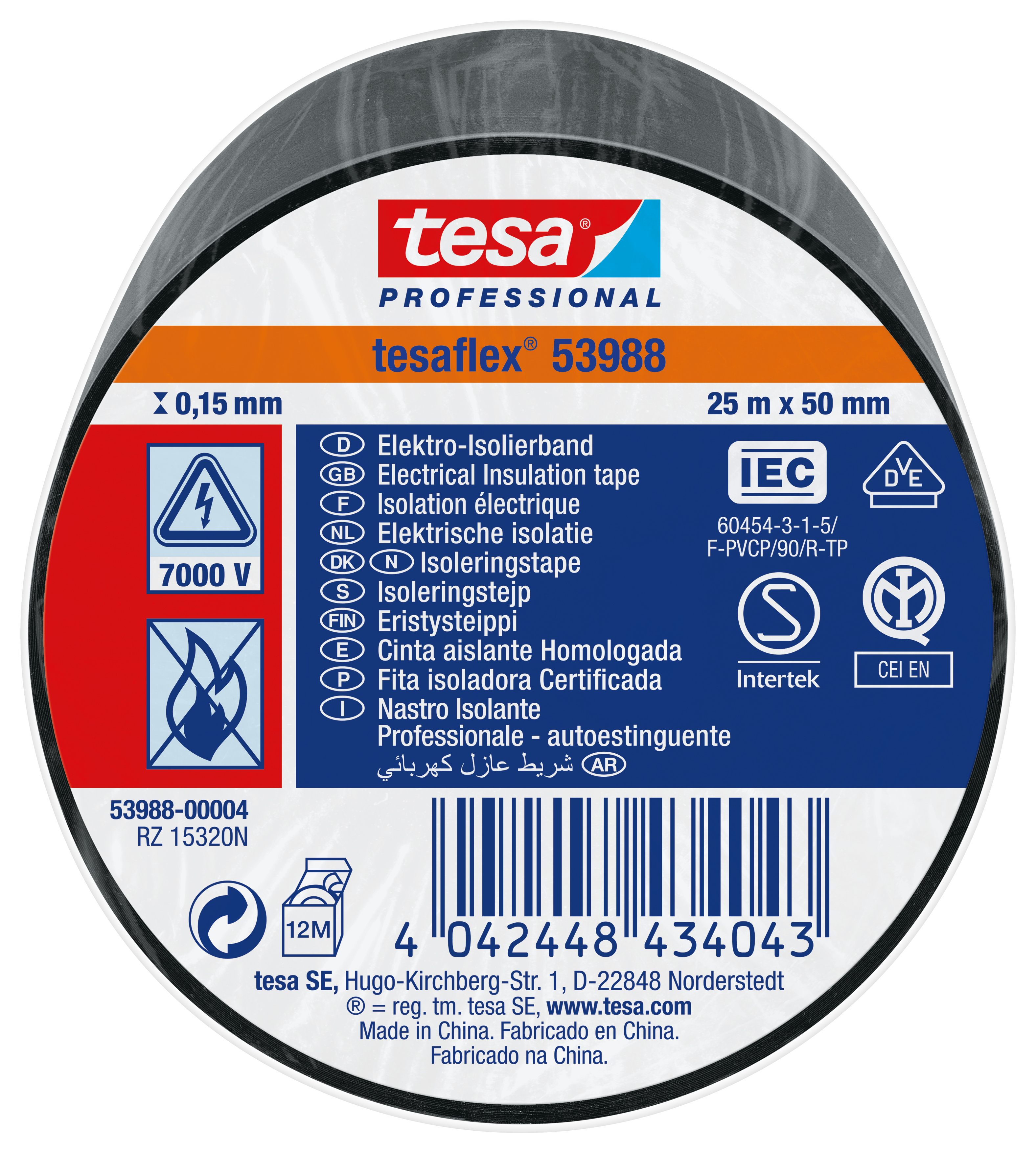Kiinnitys-, tiivistys- ja merkitsemistarvikkeet Sähköeristysteippi tesa PVC 50mm x 25m musta
