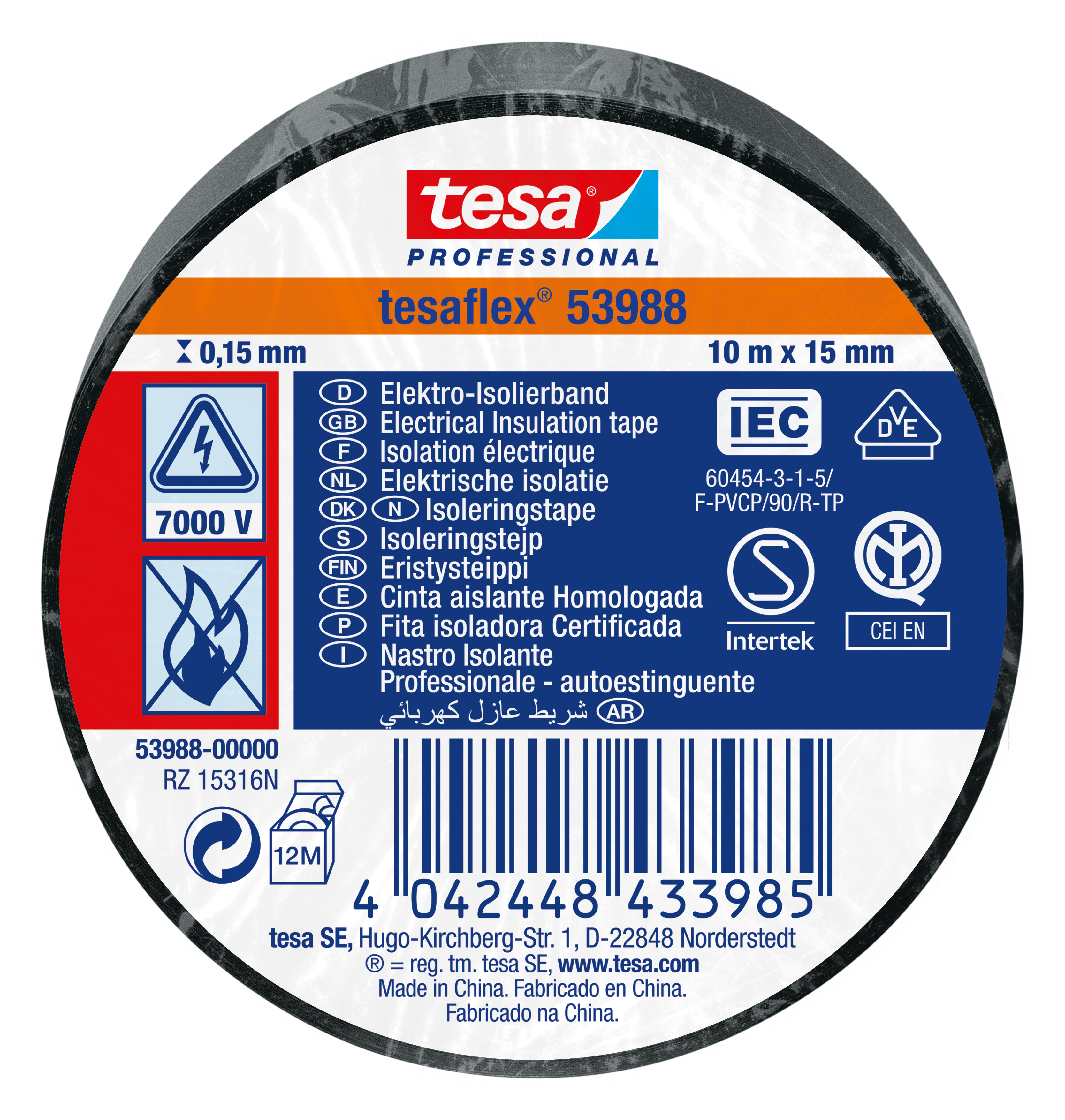 Kiinnitys-, tiivistys- ja merkitsemistarvikkeet Sähköeristysteippi tesa PVC 15mm x 10m musta