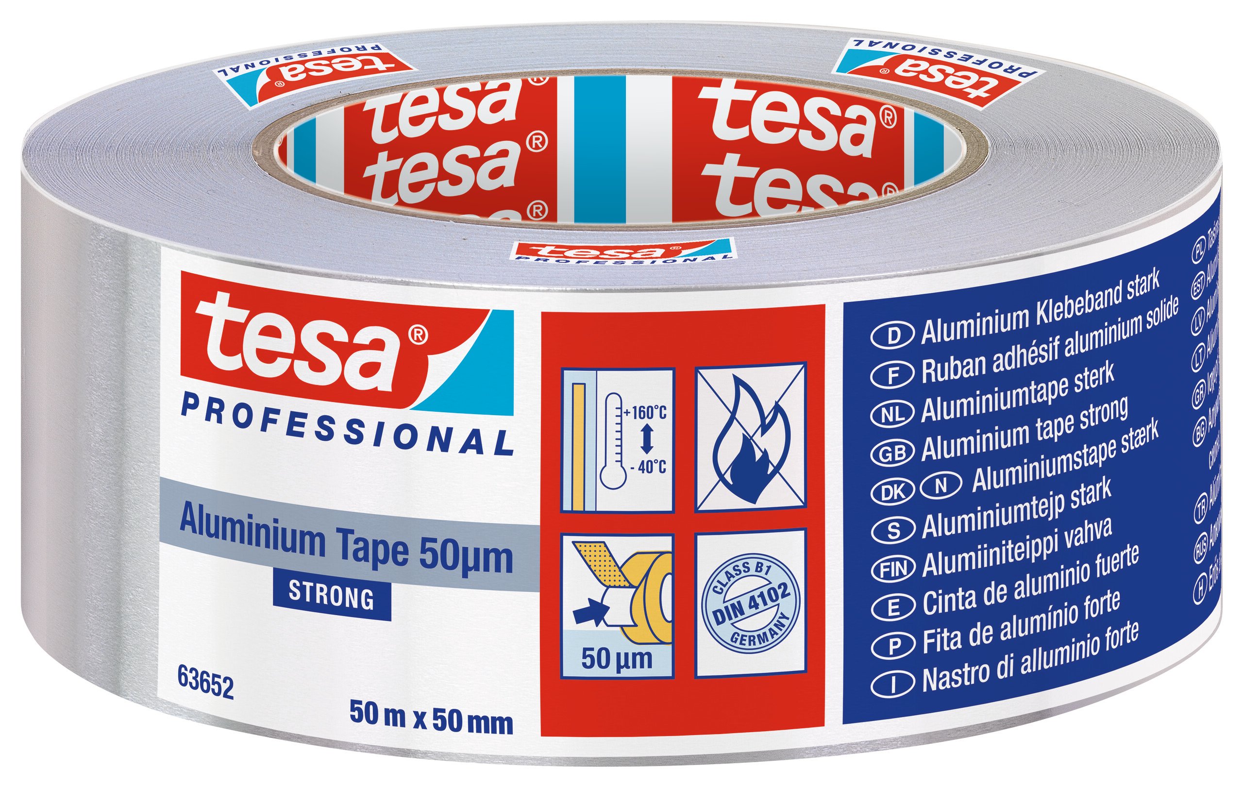 Kiinnitys-, tiivistys- ja merkitsemistarvikkeet Alumiiniteippi tesa 50mm 63652 -40/+160°C