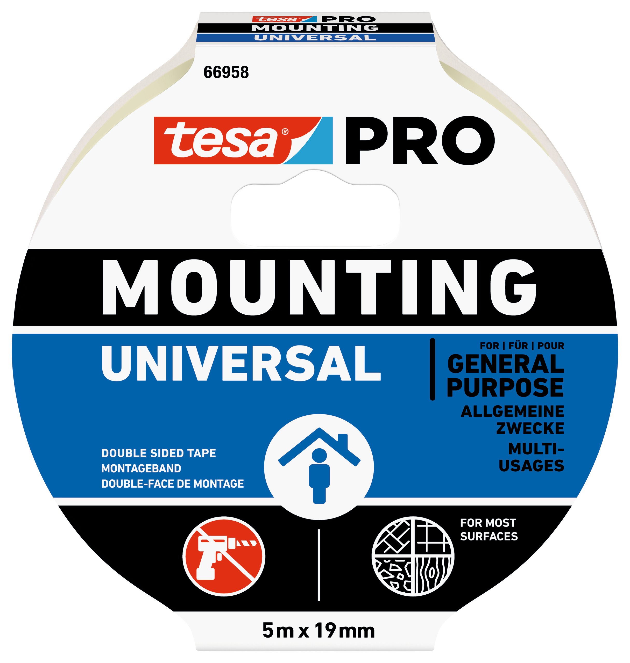 Kiinnitys-, tiivistys- ja merkitsemistarvikkeet Asennusteippi tesa PRO Univ. 19mm x 5m valkoinen
