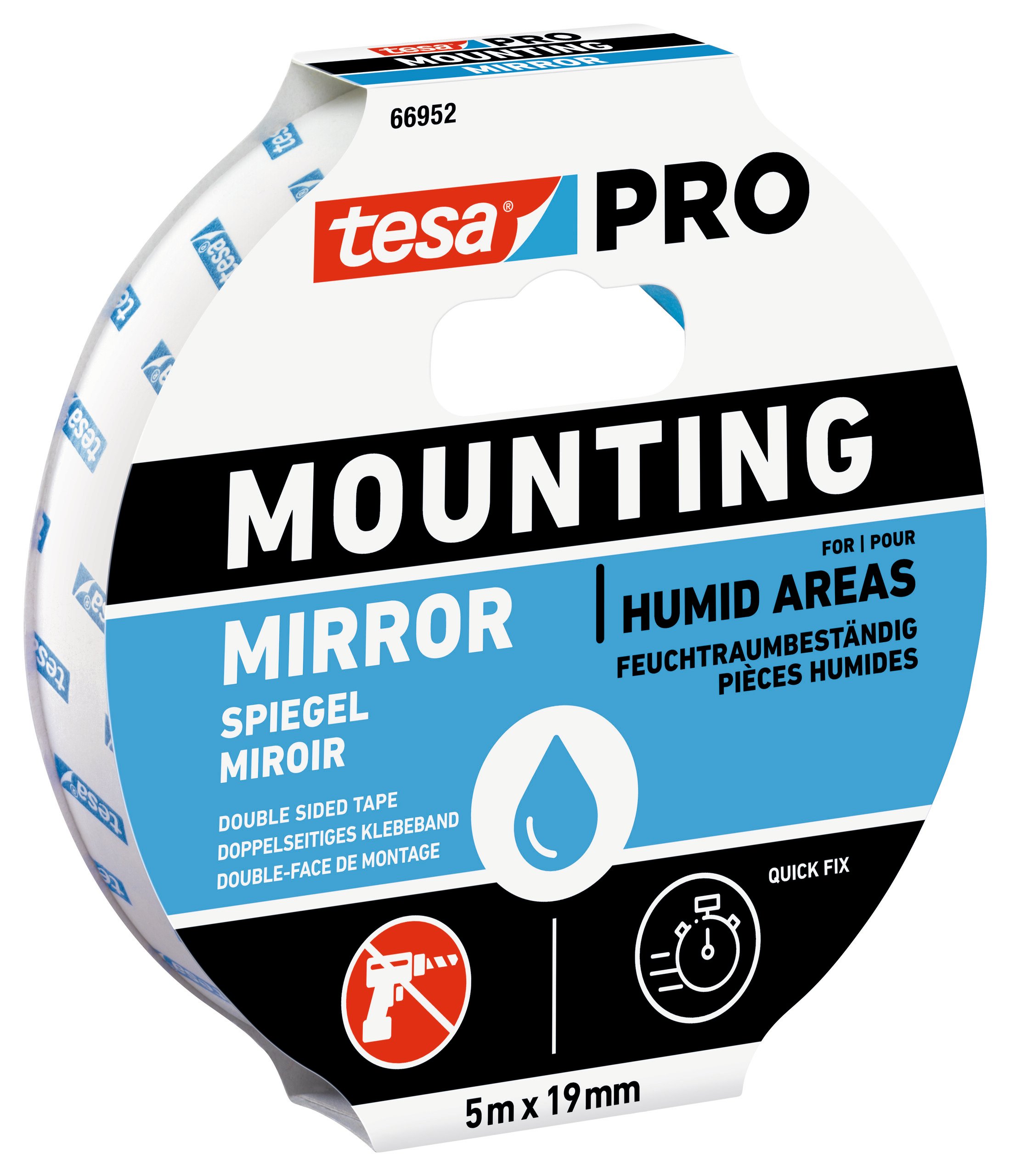 Kiinnitys-, tiivistys- ja merkitsemistarvikkeet Asennusteippi tesa PRO Peili 19mm x 5m valkoinen