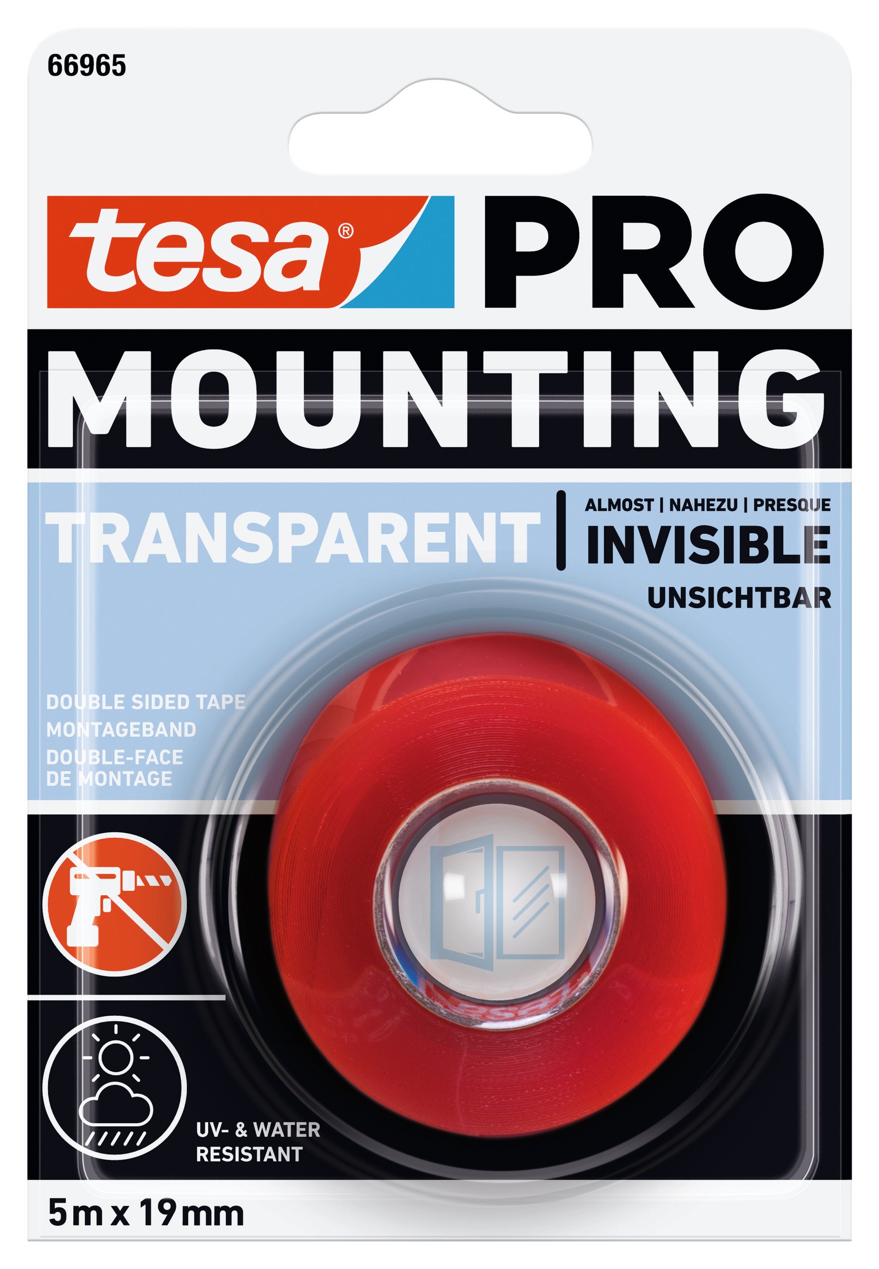 Kiinnitys-, tiivistys- ja merkitsemistarvikkeet Asennusteippi tesa PRO 66965 kirkas 19mm x 5m